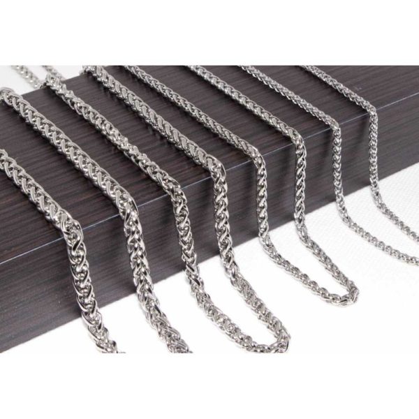 Damen/Herren Edelstahl Kette im Zopfmuster 3 - 6 mm breit, silberfarben 4mm